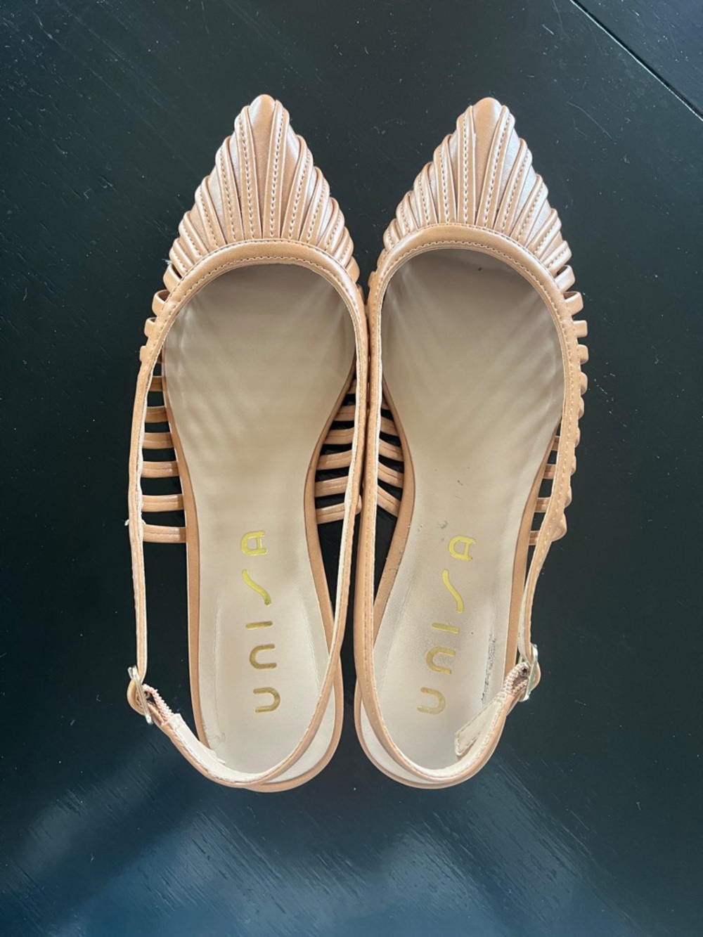 Unisa Women's Peach-Tan Strappy Pointed Slingback Flats